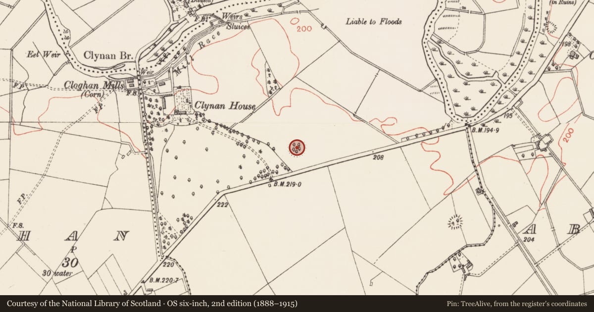 Ordnance Survey six-inch map, 2nd edition (1888–1915) covering the location of Mound, Clynan, County Longford, with a pin at the register's coordinates