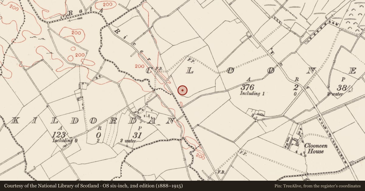 Ordnance Survey six-inch map, 2nd edition (1888–1915) covering the location of Earthwork, Clooneen, County Longford, with a pin at the register's coordinates