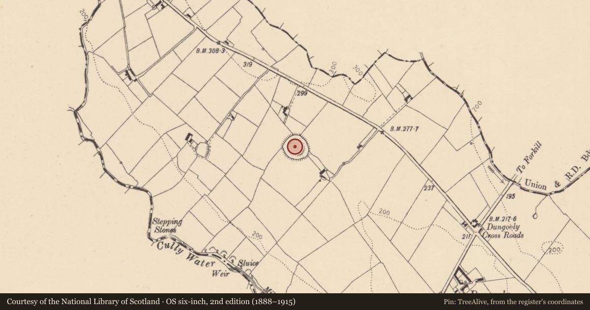 Ordnance Survey six-inch map, 2nd edition (1888–1915) covering the location of Ringfort - rath, Dungooly, County Louth, with a pin at the register's coordinates
