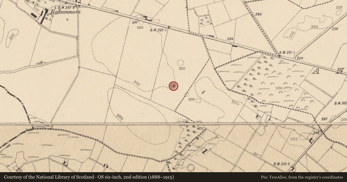 Ordnance Survey six-inch map, 2nd edition (1888–1915) covering the location of Barrow - ring-barrow, Rassan, County Louth, with a pin at the register's coordinates