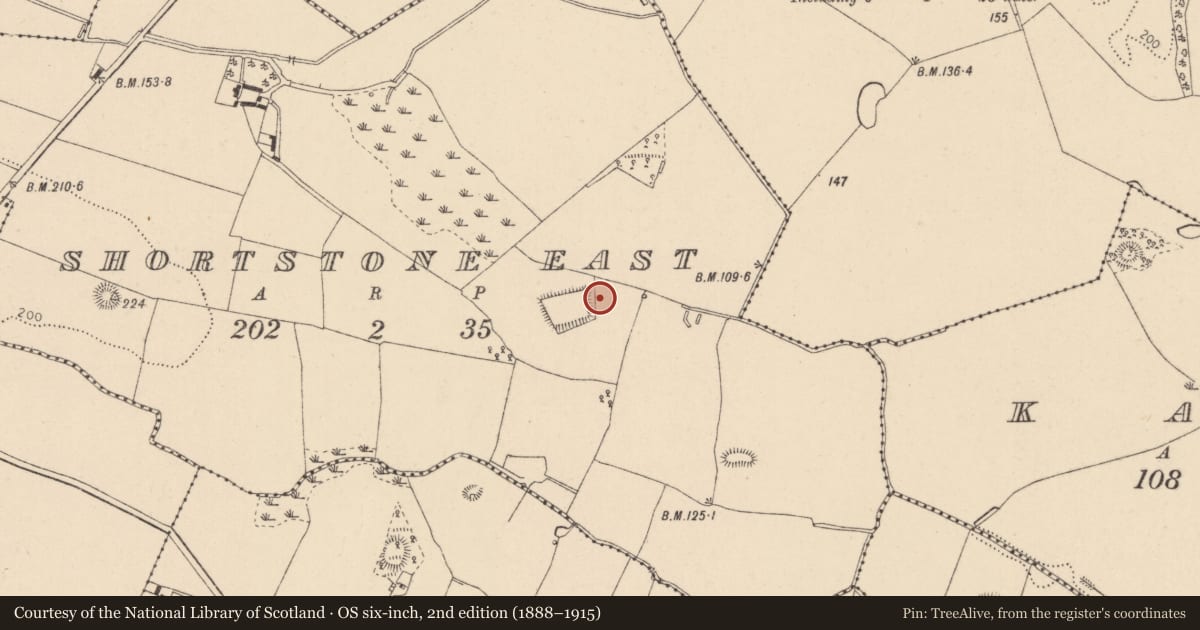 Ordnance Survey six-inch map, 2nd edition (1888–1915) covering the location of Enclosure, Shortstone East, County Louth, with a pin at the register's coordinates