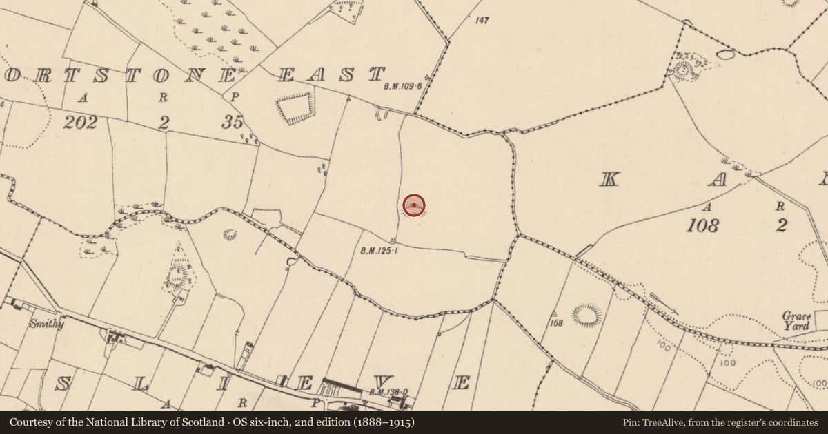 Ordnance Survey six-inch map, 2nd edition (1888–1915) covering the location of Earthwork, Shortstone East, County Louth, with a pin at the register's coordinates