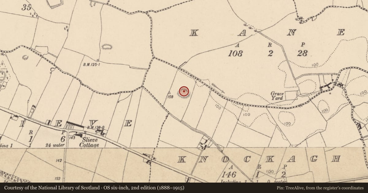 Ordnance Survey six-inch map, 2nd edition (1888–1915) covering the location of Promontory fort - inland, Knockagh, County Louth, with a pin at the register's coordinates