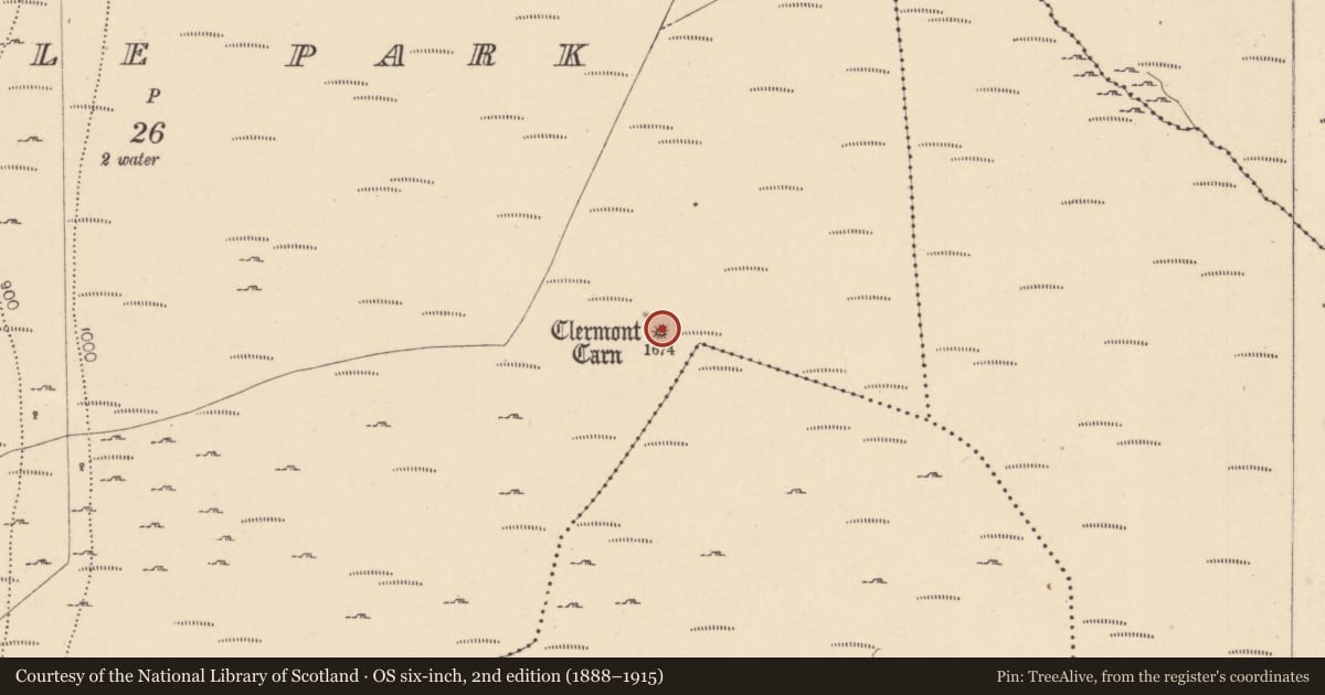 Ordnance Survey six-inch map, 2nd edition (1888–1915) covering the location of Megalithic tomb - passage tomb, Ravensdale Park, County Louth, with a pin at the register's coordinates