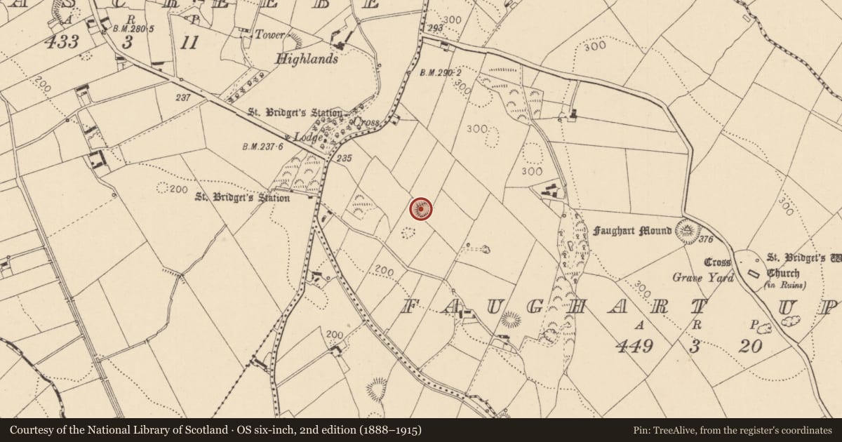 Ordnance Survey six-inch map, 2nd edition (1888–1915) covering the location of Kiln - lime, Faughart Upper, County Louth, with a pin at the register's coordinates