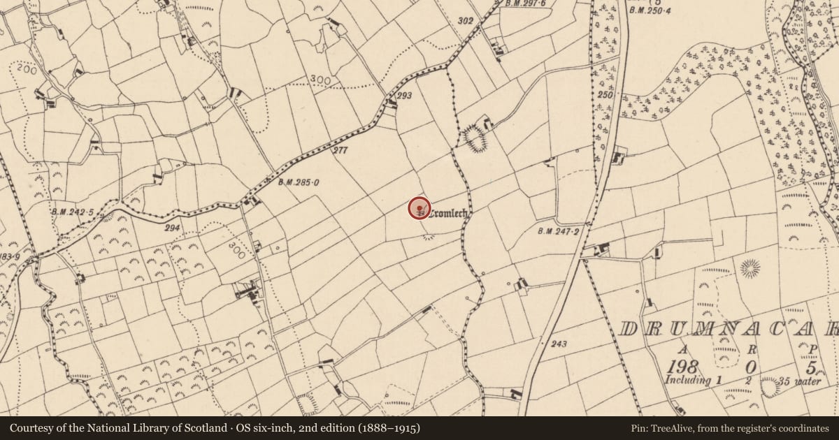 Ordnance Survey six-inch map, 2nd edition (1888–1915) covering the location of Metalworking site, Aghnaskeagh, County Louth, with a pin at the register's coordinates