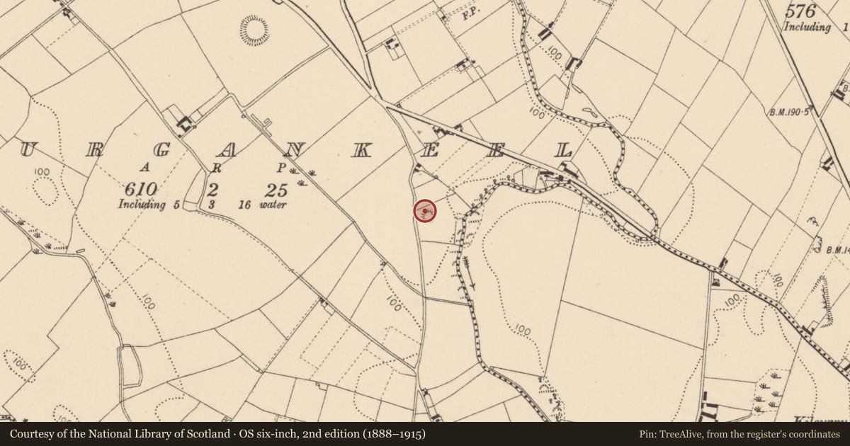 Ordnance Survey six-inch map, 2nd edition (1888–1915) covering the location of Structure, Lurgankeel, County Louth, with a pin at the register's coordinates