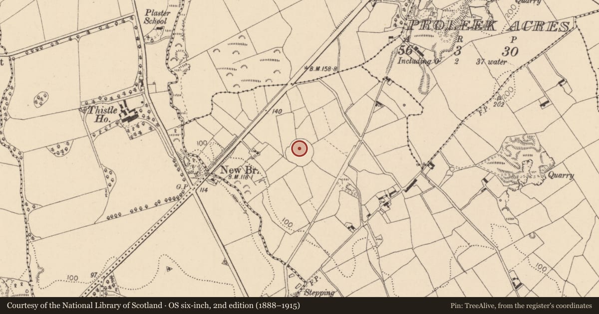 Ordnance Survey six-inch map, 2nd edition (1888–1915) covering the location of Ecclesiastical enclosure, Proleek, County Louth, with a pin at the register's coordinates