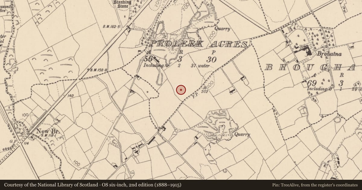 Ordnance Survey six-inch map, 2nd edition (1888–1915) covering the location of Souterrain, Proleek Acres, County Louth, with a pin at the register's coordinates