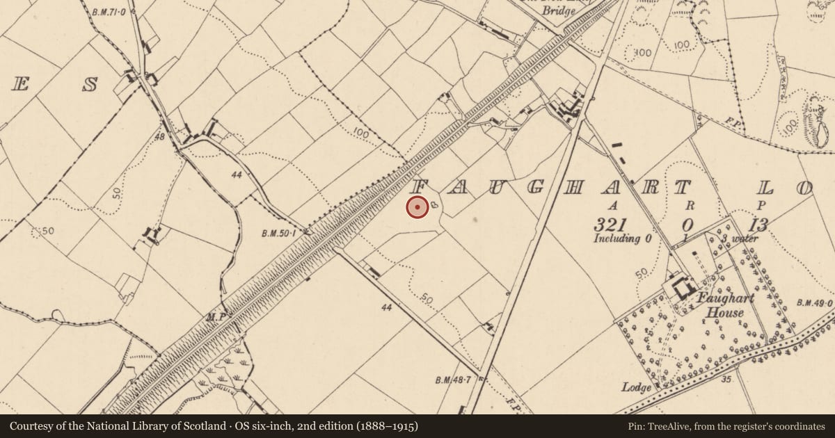 Ordnance Survey six-inch map, 2nd edition (1888–1915) covering the location of Enclosure, Faughart Lower, County Louth, with a pin at the register's coordinates