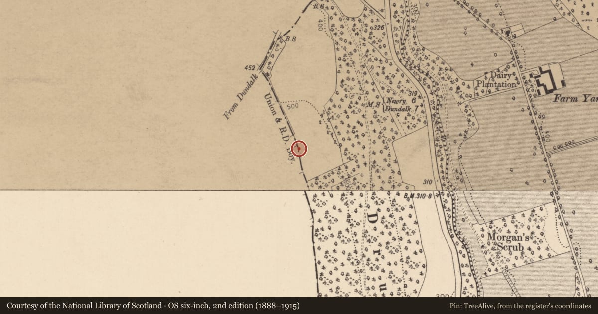 Ordnance Survey six-inch map, 2nd edition (1888–1915) covering the location of Enclosure, Drumad, County Louth, with a pin at the register's coordinates