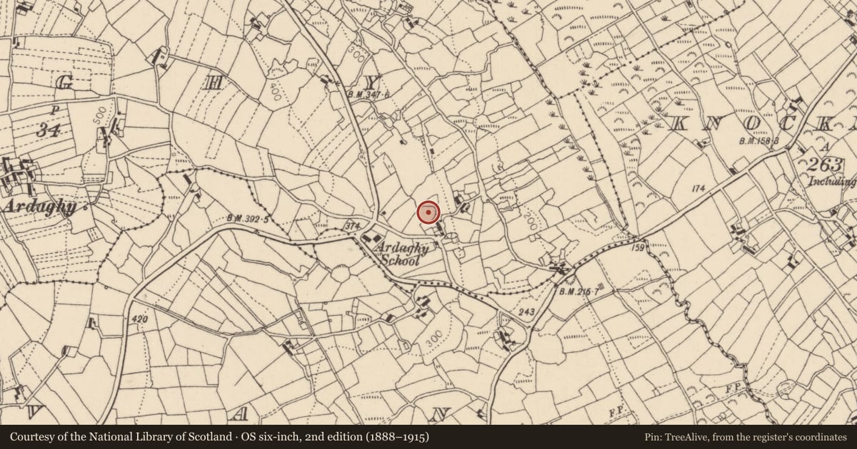 Ordnance Survey six-inch map, 2nd edition (1888–1915) covering the location of Ringfort - rath, Ardaghy, County Louth, with a pin at the register's coordinates