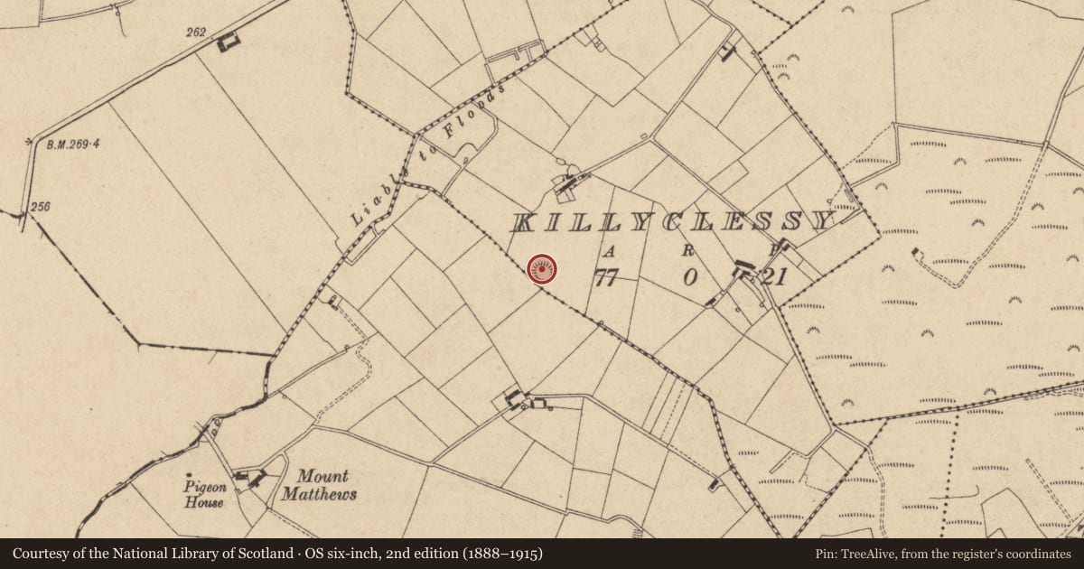 Ordnance Survey six-inch map, 2nd edition (1888–1915) covering the location of Souterrain, Killyclessy, County Louth, with a pin at the register's coordinates