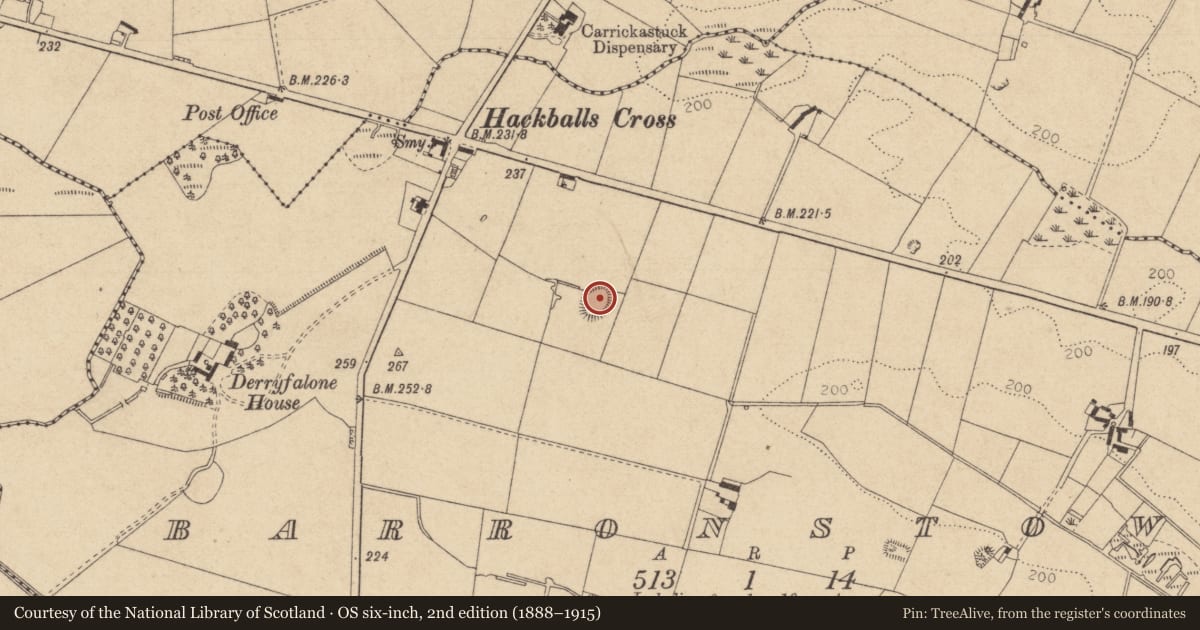 Ordnance Survey six-inch map, 2nd edition (1888–1915) covering the location of Ringfort - rath, Barronstown, County Louth, with a pin at the register's coordinates