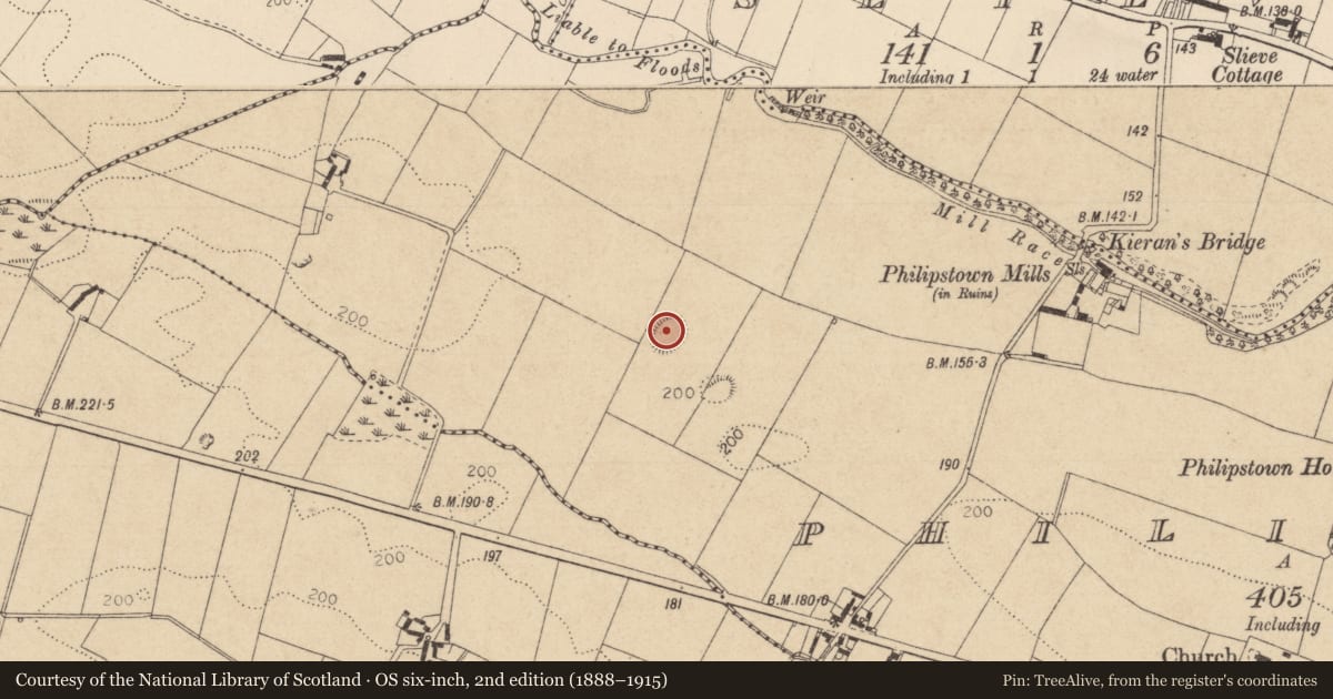 Ordnance Survey six-inch map, 2nd edition (1888–1915) covering the location of Souterrain, Philipstown, County Louth, with a pin at the register's coordinates