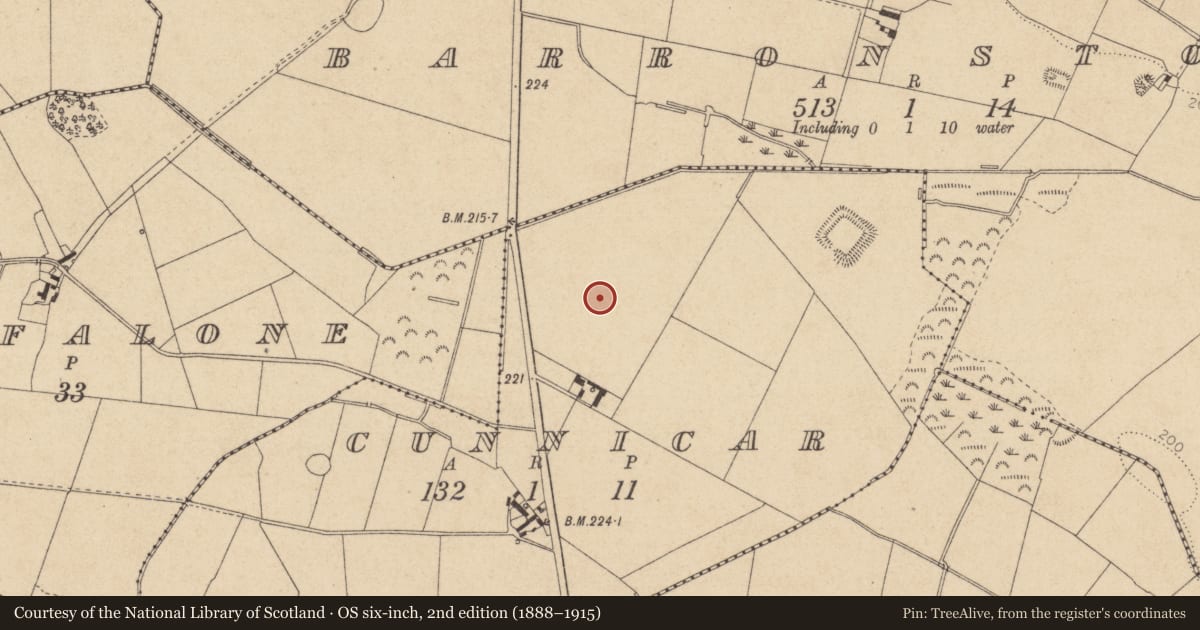 Ordnance Survey six-inch map, 2nd edition (1888–1915) covering the location of Souterrain, Cunnicar, County Louth, with a pin at the register's coordinates