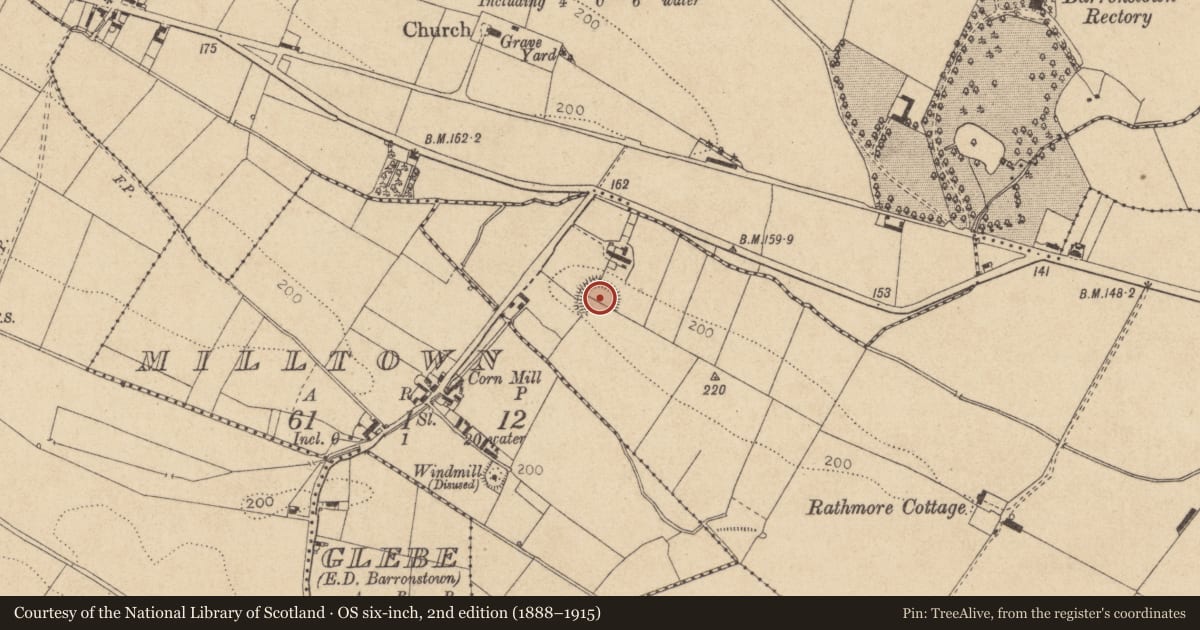 Ordnance Survey six-inch map, 2nd edition (1888–1915) covering the location of Souterrain, Rathmore, County Louth, with a pin at the register's coordinates