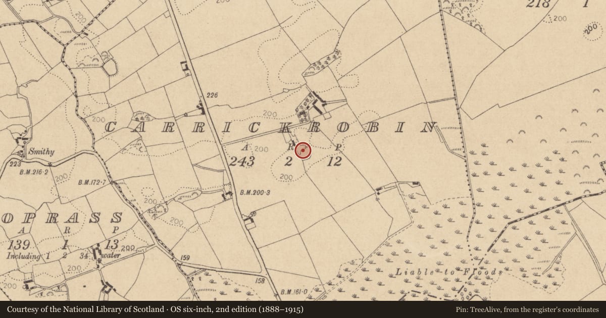 Ordnance Survey six-inch map, 2nd edition (1888–1915) covering the location of Ringfort - rath, Carrickrobin, County Louth, with a pin at the register's coordinates