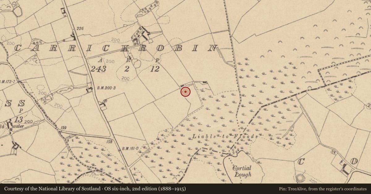 Ordnance Survey six-inch map, 2nd edition (1888–1915) covering the location of Souterrain, Carrickrobin, County Louth, with a pin at the register's coordinates