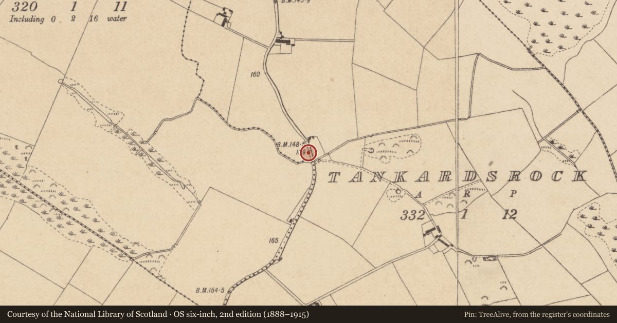 Ordnance Survey six-inch map, 2nd edition (1888–1915) covering the location of Cist, Tankardsrock, County Louth, with a pin at the register's coordinates