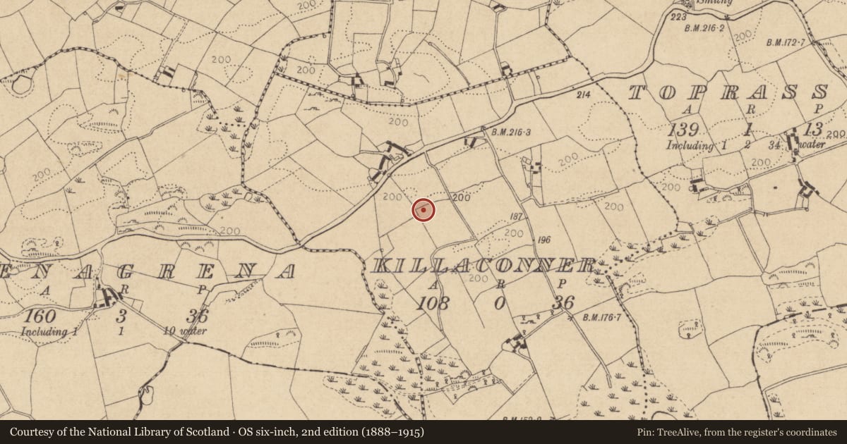 Ordnance Survey six-inch map, 2nd edition (1888–1915) covering the location of Souterrain, Killaconner, County Louth, with a pin at the register's coordinates