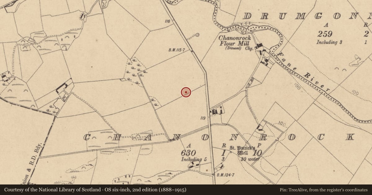 Ordnance Survey six-inch map, 2nd edition (1888–1915) covering the location of Souterrain, Chanonrock, County Louth, with a pin at the register's coordinates