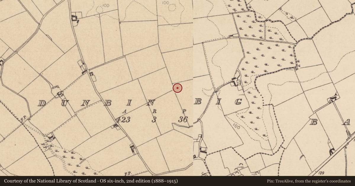 Ordnance Survey six-inch map, 2nd edition (1888–1915) covering the location of Souterrain, Dunbin Big, County Louth, with a pin at the register's coordinates