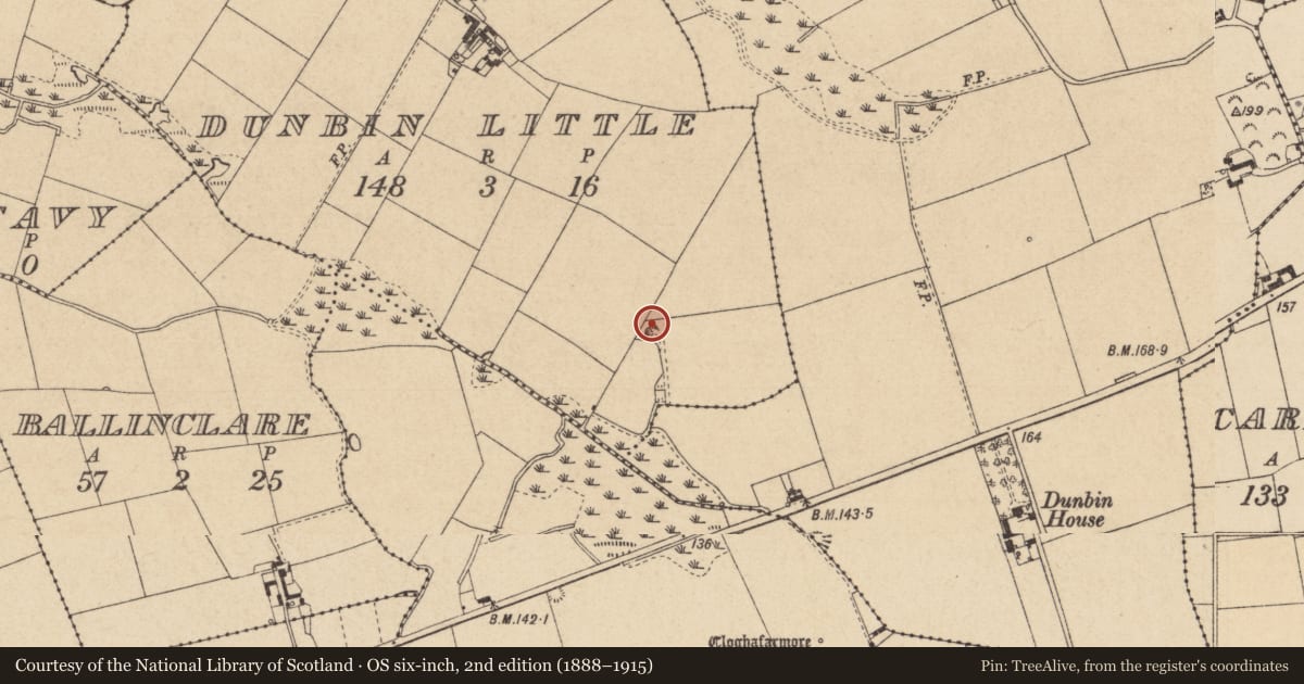 Ordnance Survey six-inch map, 2nd edition (1888–1915) covering the location of Souterrain, Dunbin Little, County Louth, with a pin at the register's coordinates