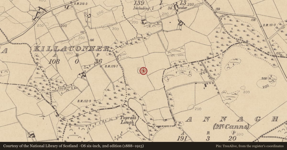 Ordnance Survey six-inch map, 2nd edition (1888–1915) covering the location of Enclosure, Toprass, County Louth, with a pin at the register's coordinates