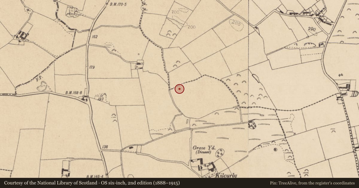 Ordnance Survey six-inch map, 2nd edition (1888–1915) covering the location of Souterrain, Kilcurly, County Louth, with a pin at the register's coordinates
