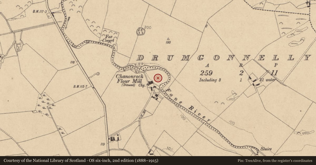 Ordnance Survey six-inch map, 2nd edition (1888–1915) covering the location of Church, Chanonrock, County Louth, with a pin at the register's coordinates