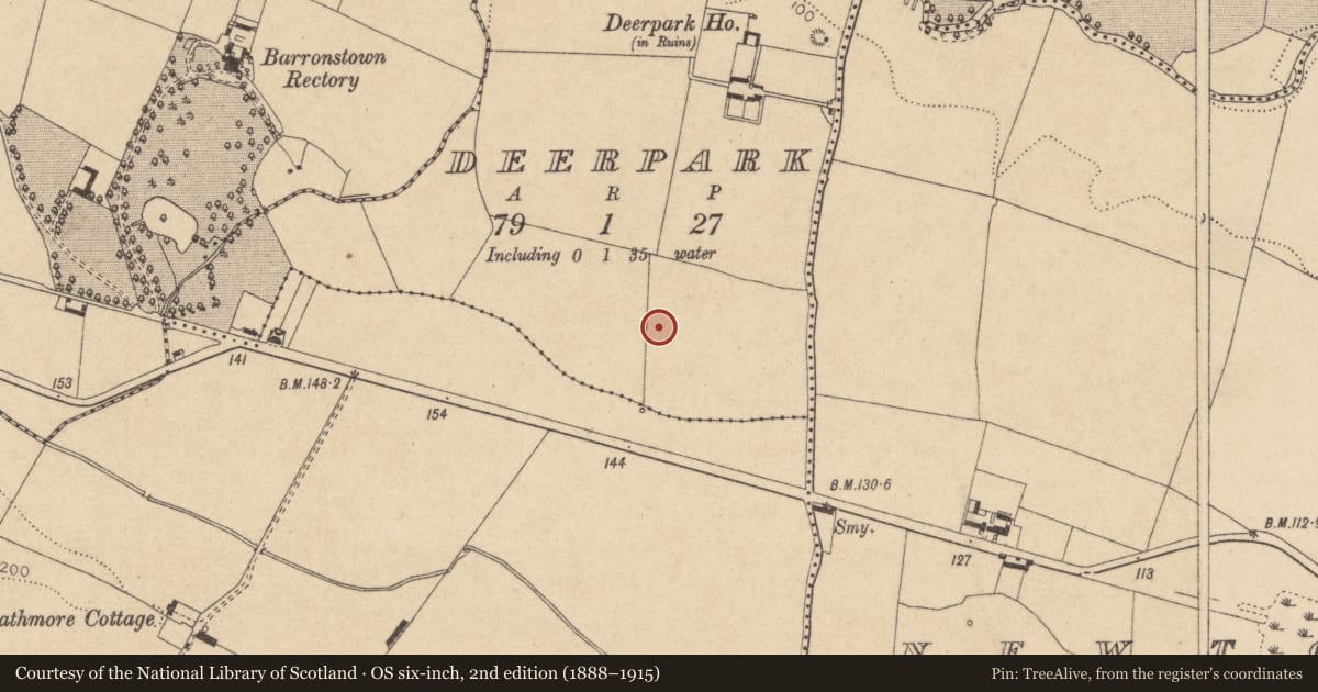 Ordnance Survey six-inch map, 2nd edition (1888–1915) covering the location of Enclosure, Deerpark, County Louth, with a pin at the register's coordinates