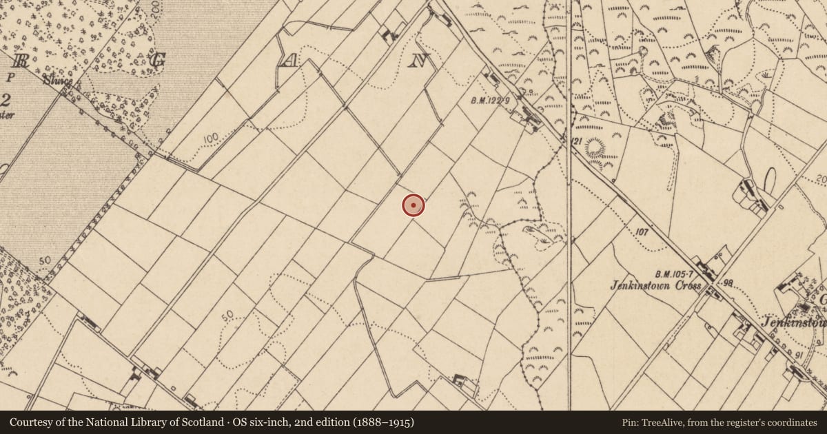 Ordnance Survey six-inch map, 2nd edition (1888–1915) covering the location of Souterrain, Bellurgan (Dundalk Lwr by, County Louth, with a pin at the register's coordinates