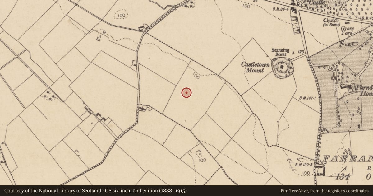 Ordnance Survey six-inch map, 2nd edition (1888–1915) covering the location of Souterrain, Newtownbalregan, County Louth, with a pin at the register's coordinates