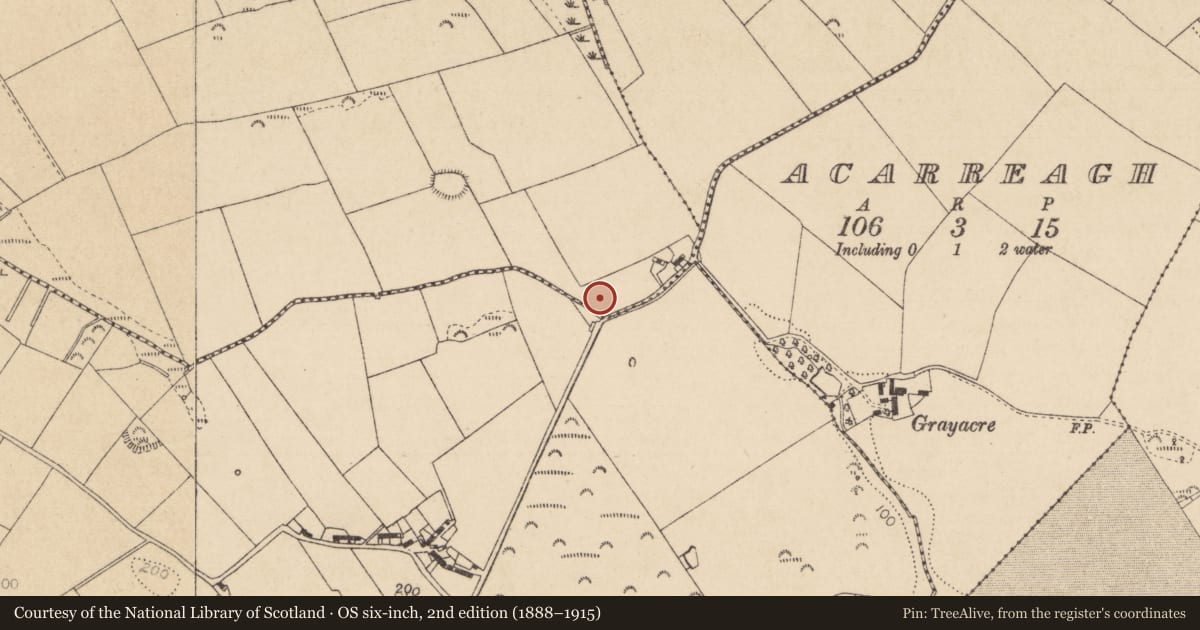 Ordnance Survey six-inch map, 2nd edition (1888–1915) covering the location of Standing stone, Tankardsrock, County Louth, with a pin at the register's coordinates