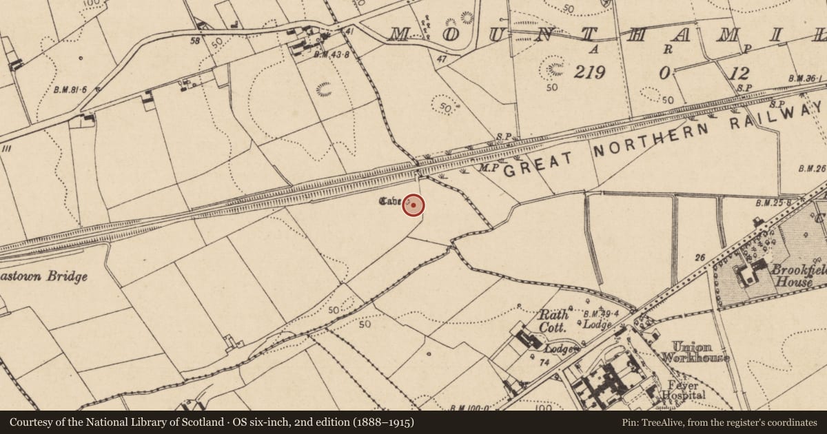 Ordnance Survey six-inch map, 2nd edition (1888–1915) covering the location of Souterrain, Donaghmore, County Louth, with a pin at the register's coordinates