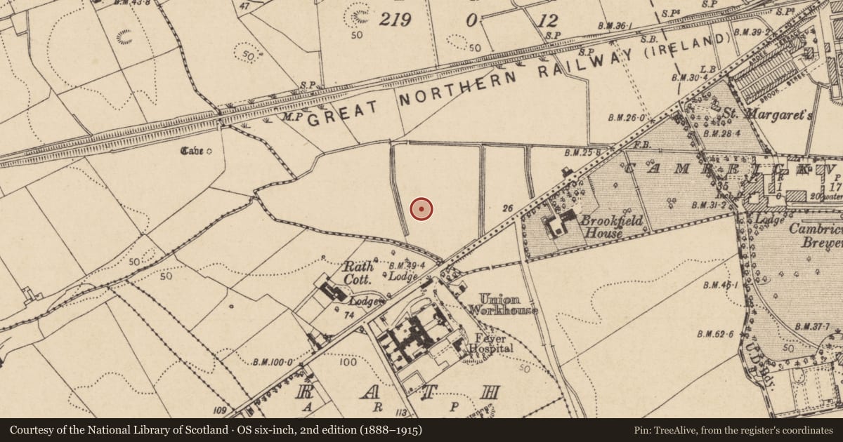 Ordnance Survey six-inch map, 2nd edition (1888–1915) covering the location of Fulacht fia, Mounthamilton, County Louth, with a pin at the register's coordinates