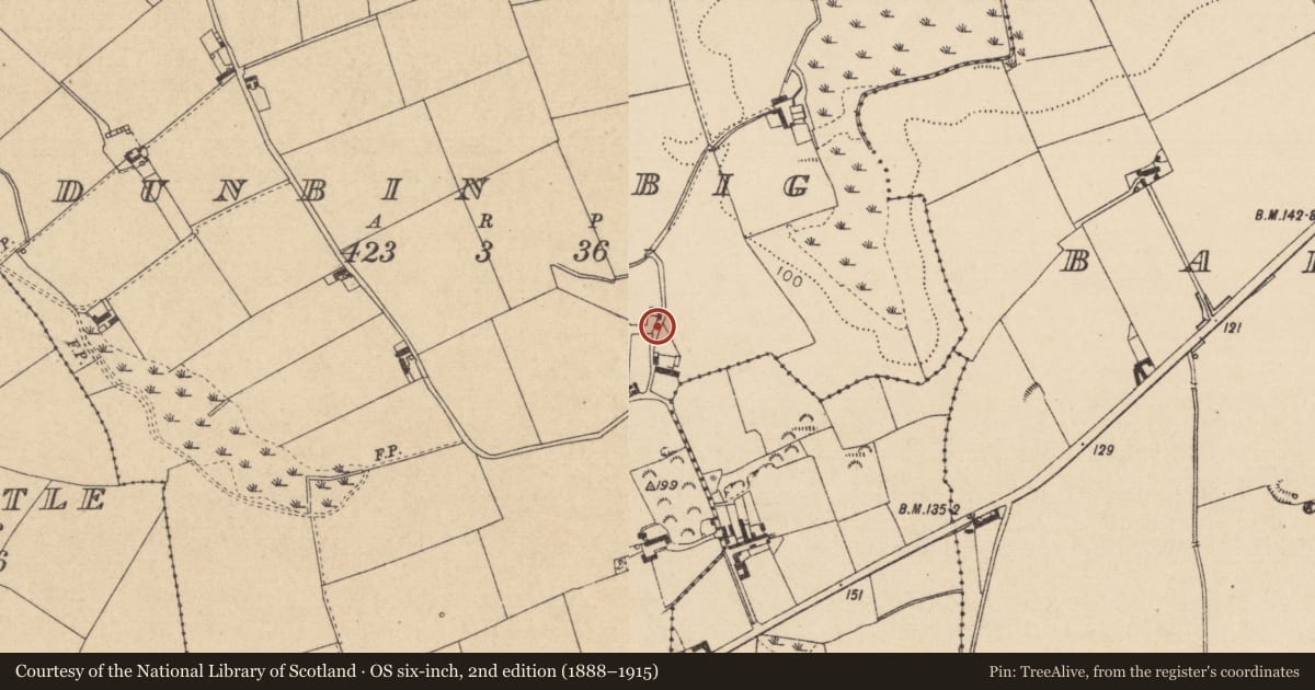 Ordnance Survey six-inch map, 2nd edition (1888–1915) covering the location of Graveyard, Dunbin Big, County Louth, with a pin at the register's coordinates