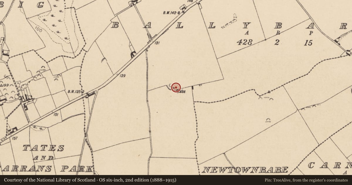 Ordnance Survey six-inch map, 2nd edition (1888–1915) covering the location of Souterrain, Ballybarrack, County Louth, with a pin at the register's coordinates