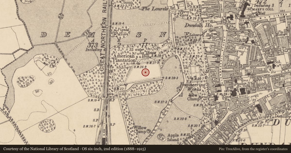 Ordnance Survey six-inch map, 2nd edition (1888–1915) covering the location of Souterrain, Demesne, County Louth, with a pin at the register's coordinates