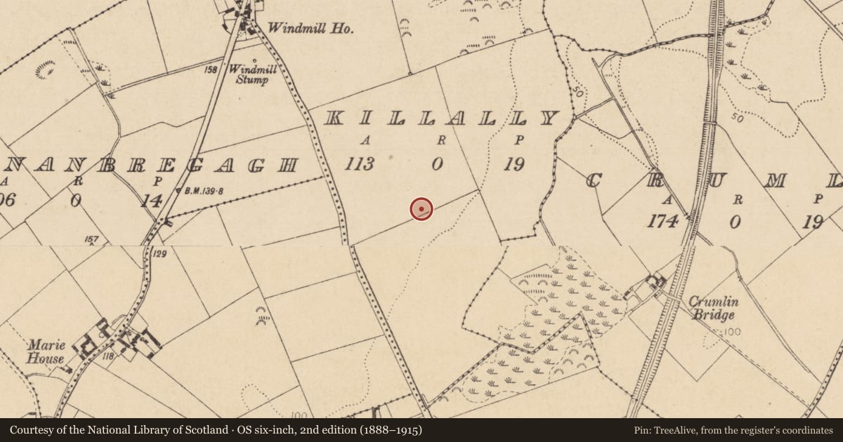 Ordnance Survey six-inch map, 2nd edition (1888–1915) covering the location of Souterrain, Killally, County Louth, with a pin at the register's coordinates