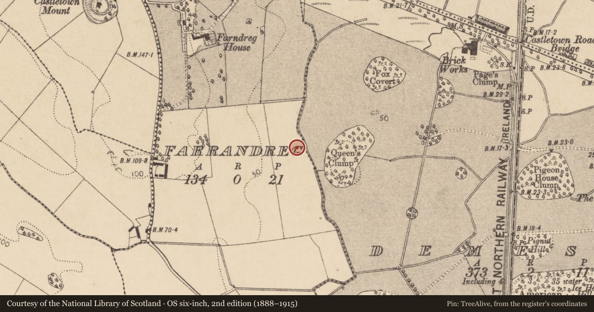 Ordnance Survey six-inch map, 2nd edition (1888–1915) covering the location of Excavation - miscellaneous, Farrandreg, County Louth, with a pin at the register's coordinates