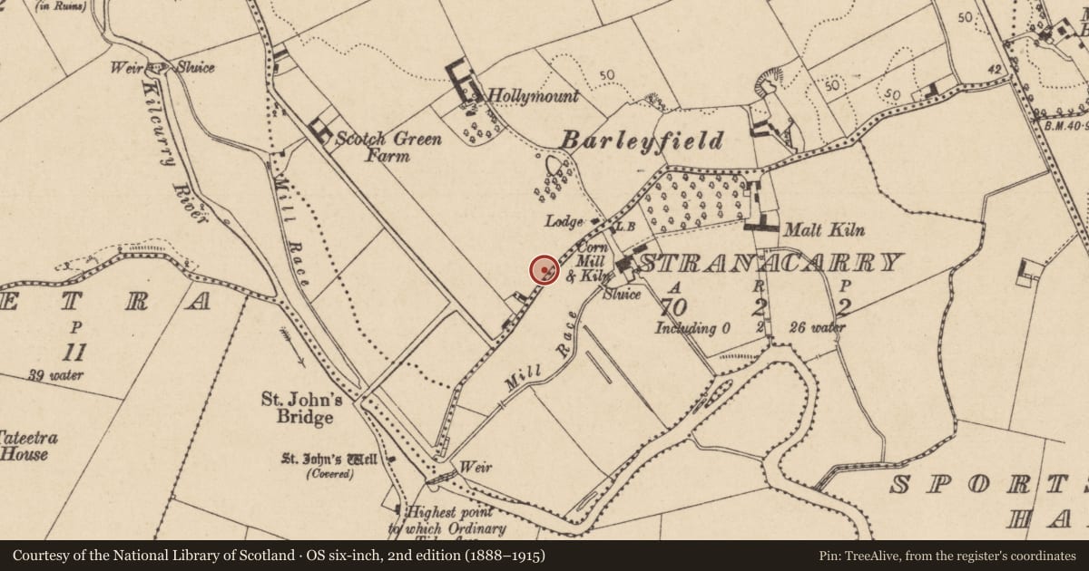 Ordnance Survey six-inch map, 2nd edition (1888–1915) covering the location of Enclosure, Balriggan, County Louth, with a pin at the register's coordinates