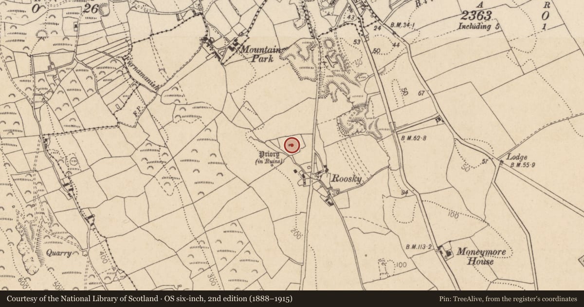 Ordnance Survey six-inch map, 2nd edition (1888–1915) covering the location of Religious house - Knights Templars, Liberties of Carlingford, County Louth, with a pin at the register's coordinates