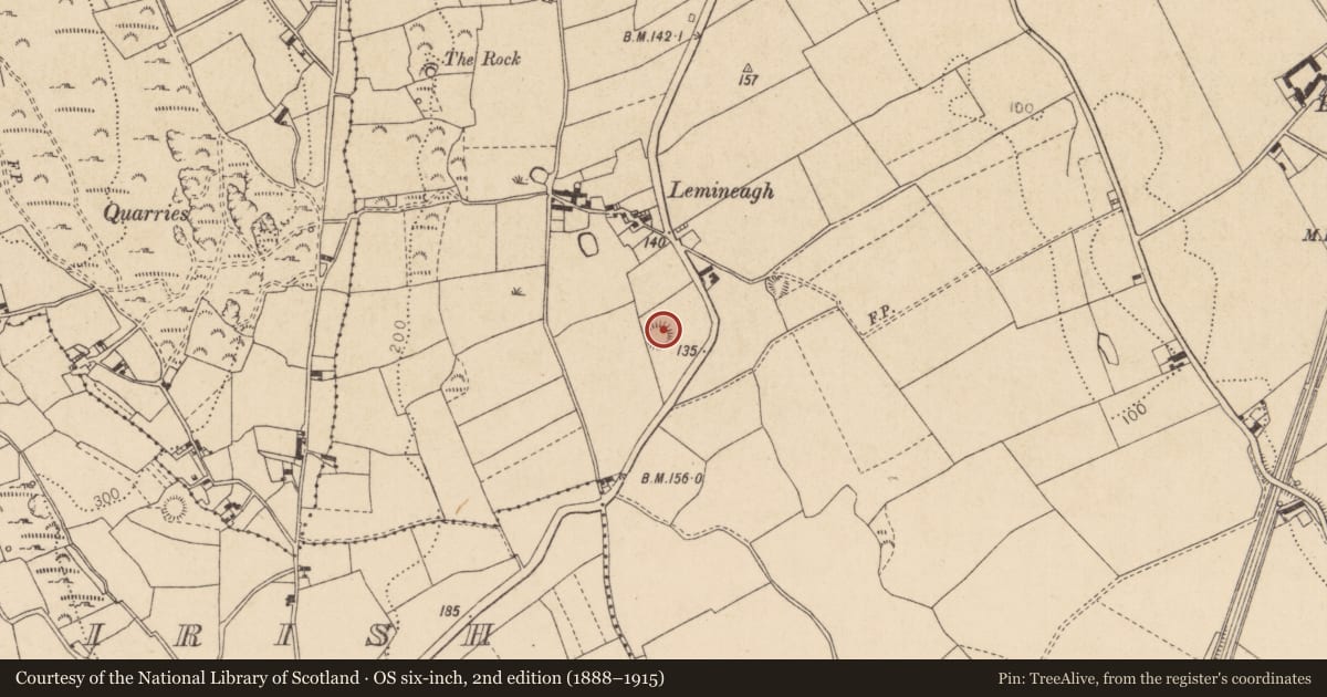 Ordnance Survey six-inch map, 2nd edition (1888–1915) covering the location of Earthwork, Liberties of Carlingford, County Louth, with a pin at the register's coordinates