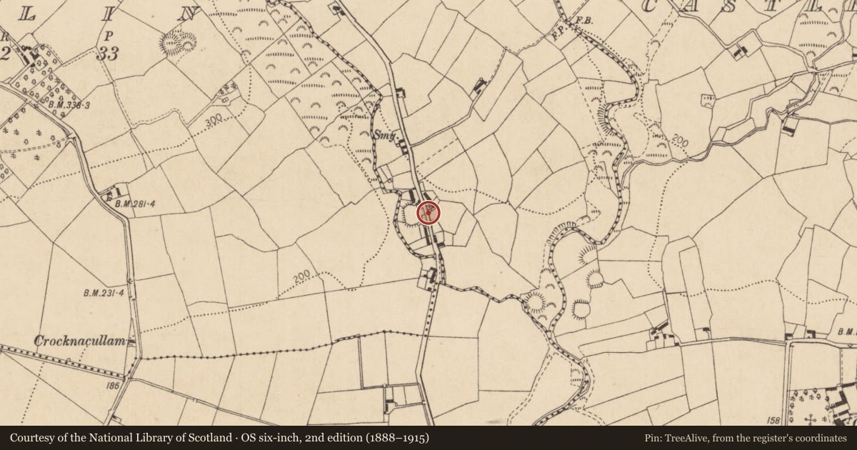 Ordnance Survey six-inch map, 2nd edition (1888–1915) covering the location of Sweathouse, Benagh, County Louth, with a pin at the register's coordinates