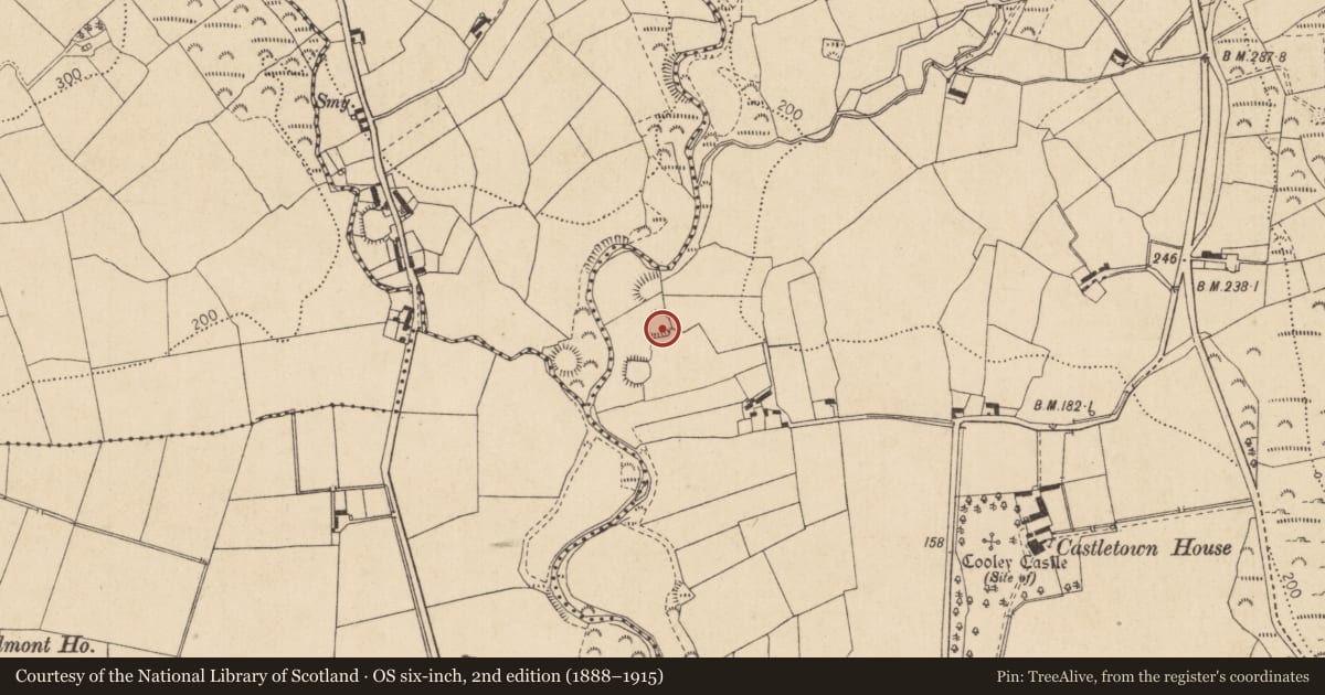 Ordnance Survey six-inch map, 2nd edition (1888–1915) covering the location of Ringfort - rath, Castletowncooley, County Louth, with a pin at the register's coordinates