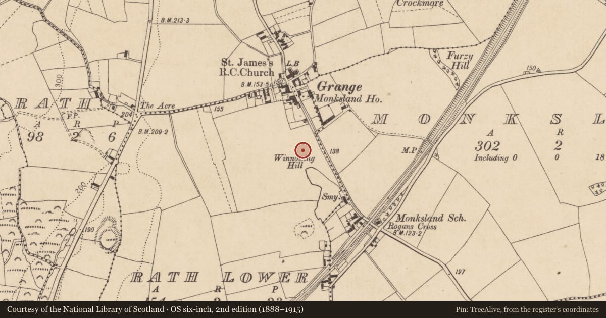 Ordnance Survey six-inch map, 2nd edition (1888–1915) covering the location of Ringfort - rath, Rath Lower, County Louth, with a pin at the register's coordinates