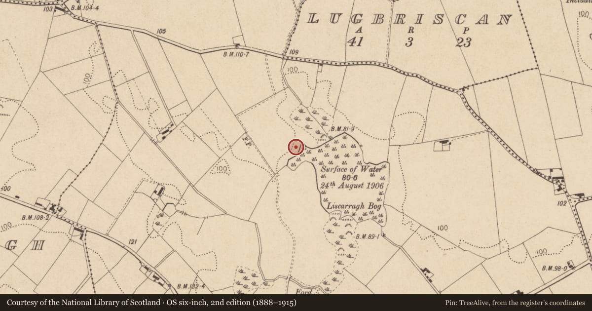 Ordnance Survey six-inch map, 2nd edition (1888–1915) covering the location of Enclosure, Rathcor, County Louth, with a pin at the register's coordinates