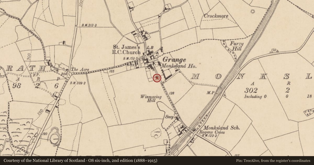 Ordnance Survey six-inch map, 2nd edition (1888–1915) covering the location of Architectural fragment, Rath Lower, County Louth, with a pin at the register's coordinates
